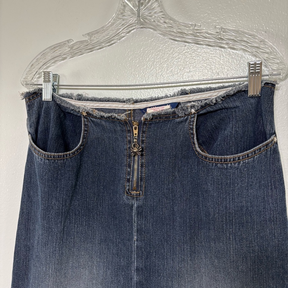 Vintage Bubblegum Y2K Dark Wash Denim Maxi Skirt With Dramatic Side Slits Size 7 - Picture 2 of 8